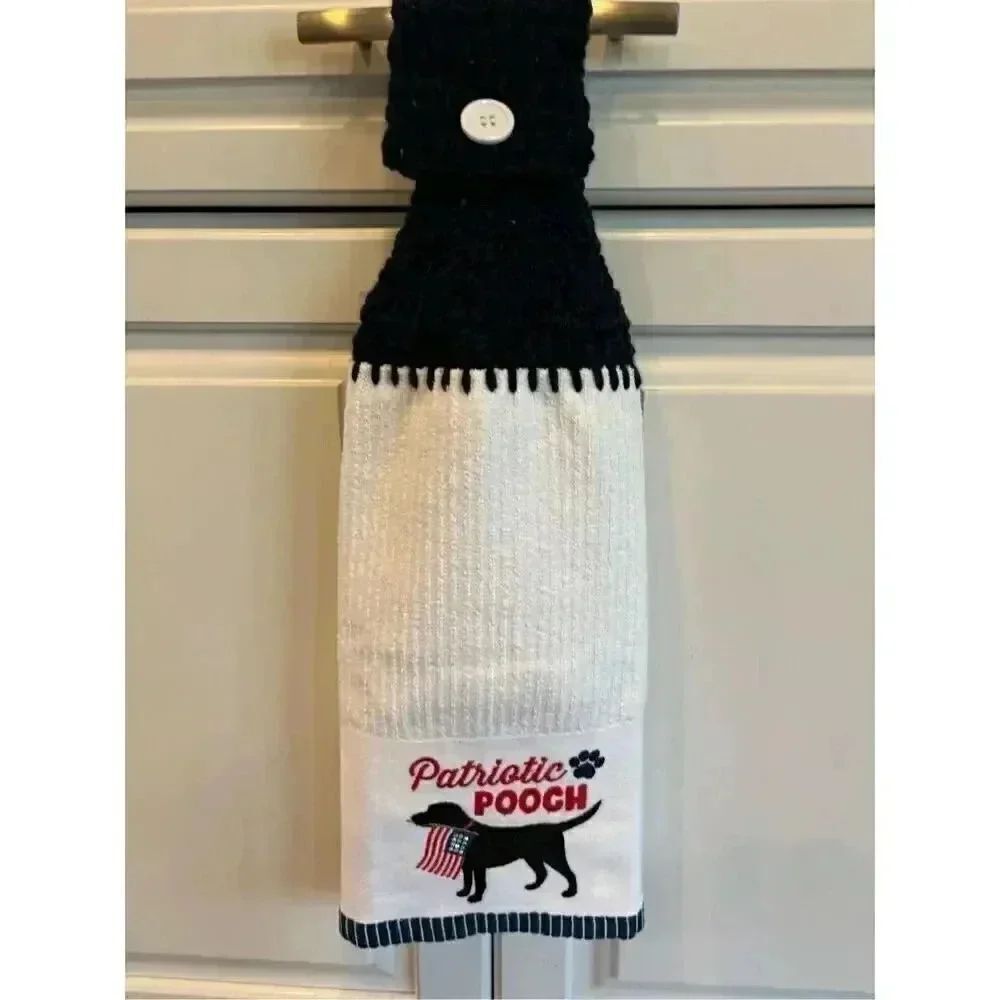 Crochet Top Kitchen Towel- Patriotic Pooch